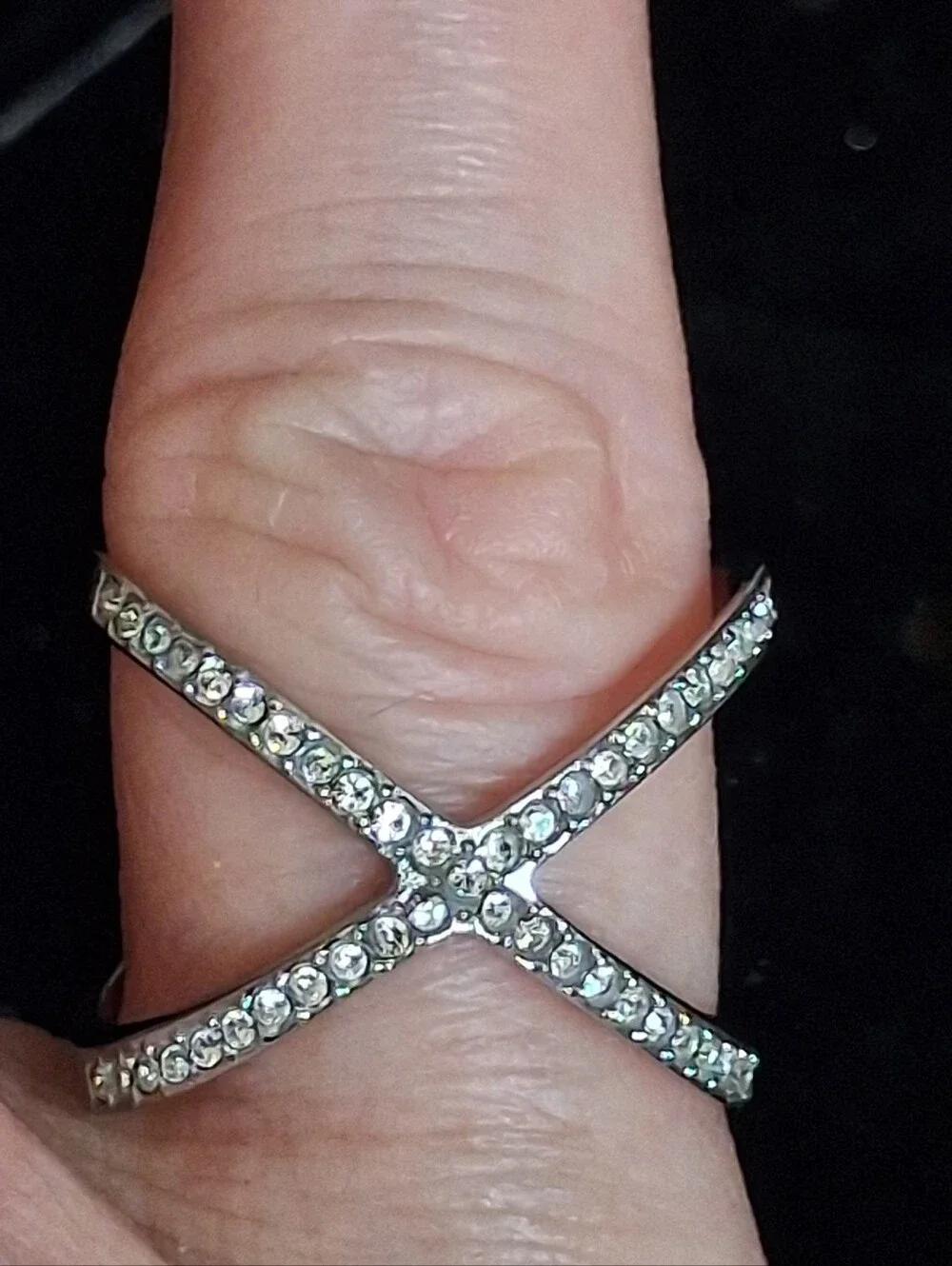 Michael Kors Crystal Pavé X-Design Silver Ring - Women's Fashion Jewelry Size 7